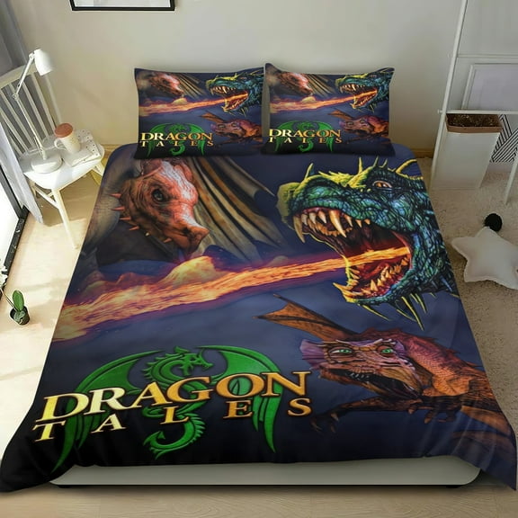 Dragon Tales Themed Bed Sheet Set Three Piece Set 53x79 In ches Comfortable And Skin Friendly Unique Design Creating A Star Studded Night Home Decor Gifts For Family Friends fans