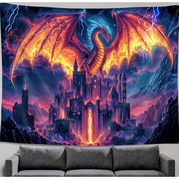 Dragon Tapestry, Magic Forest Tapestry for Bedroom Aesthetic, Medieval Fantasy Animals Cool Dragon Tapestry Wall Hanging for Men,Boys, Living Room Dorm Decor,40X30