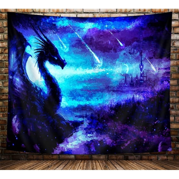 Dragon Tapestry Wall Hanging - Medieval Fantasy Fire Dragon Wall Art, Trippy Gothic Design for Living Room, Bedroom, Dorm Decor (60x40)
