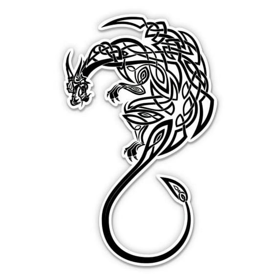 Dragon Tattoo Black and White - 7" Vinyl Sticker - For Car Laptop I-Pad - Waterproof Decal