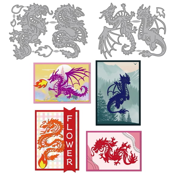 Dragon Theme Metal Cutting Dies Eastern Dragons Die Cuts Stencils Fantasy Fire Dragons Embossing Template Dies for Making Scrapbooking Album Decor