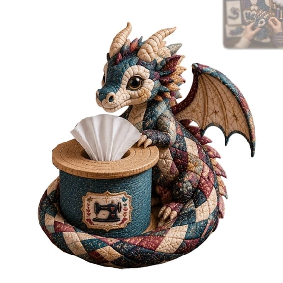 Dragon-Themed Collection – Quilted DIY Tissue Box Sewing Kit, Handmade Beaded Fabric Cover, Sewing Craft Kit, Pre-Cut Charming Holders, Easy to Sew, Cute and Lovely