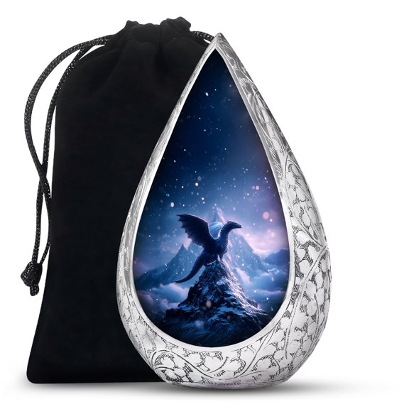 Dragon Themed Cremation Urn 10 Inch - Blue Large Urn for Ashes, Adult Memorial Burial Urn, Decorative Ash Holder - Urns for Ashes Adult Woman Remains
