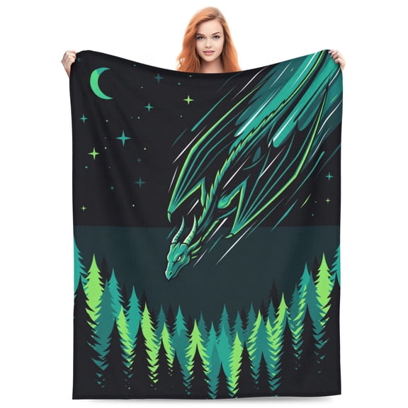 Dragon Throw Blanket, Soft Flannel Dragon Pattern Blanket for Couch, Sports Theme Home Bedding Decor Accent 50x40