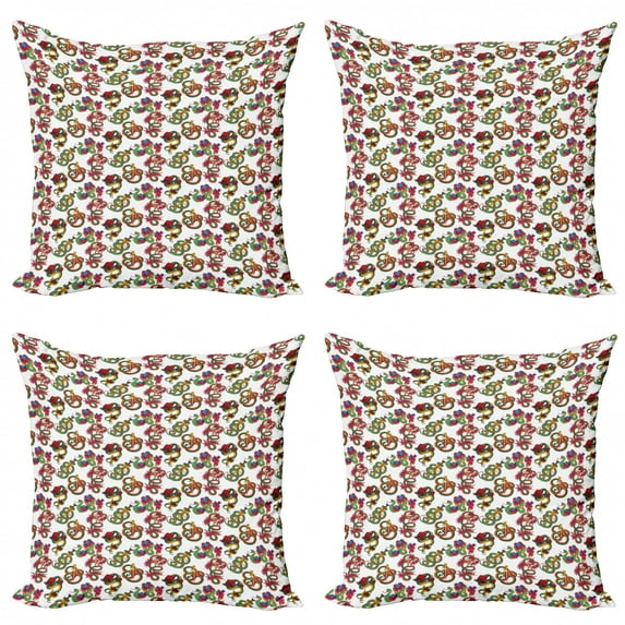 Ambesonne Dragon Throw Pillow Cover 4 Pack, Flowers and Snakes Ornaments, 18", Multicolor