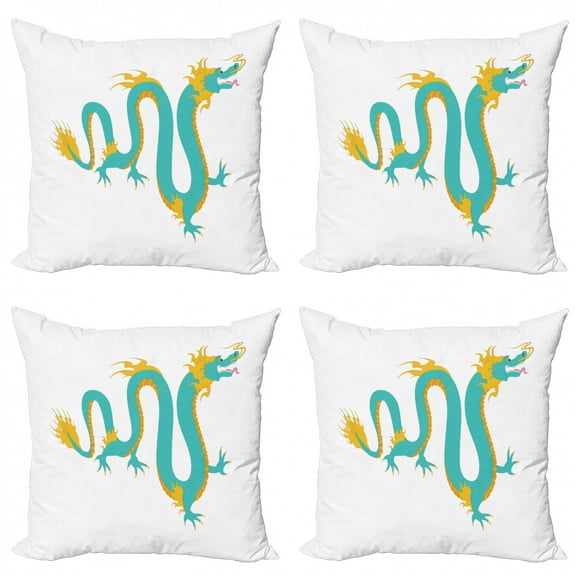 Ambesonne Dragon Throw Pillow Cover 4 Pack, Chinese Mythological, 20", Seafoam Yellow