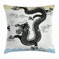 thumbnail image 1 of Dragon Throw Pillow Cushion Cover, Funny Traditional Chinese Dragon at Sea Waves with Sacred Calligraphy Ethnic Print, Decorative Square Accent Pillow Case, 24 X 24 Inches, Multicolor, by Ambesonne, 1 of 2