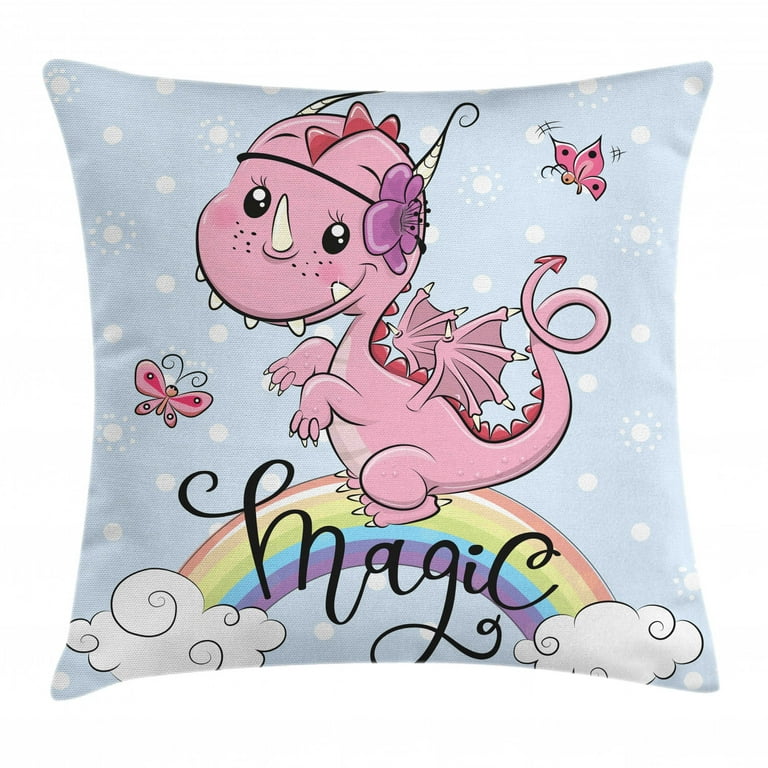 Dragon Throw Pillow Cushion Cover, Magic Typography in Cursive