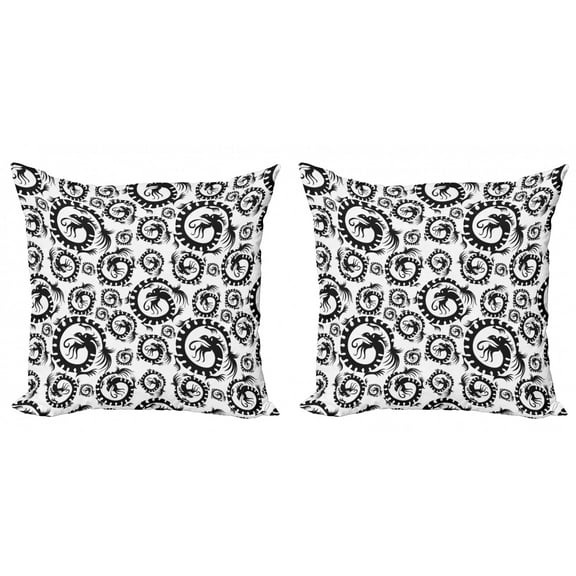 Ambesonne Vintage Throw Pillow Cover 2 Pack, Antique Chinese Dragon, 24", Black and White