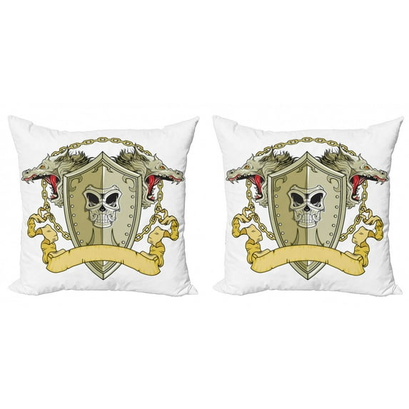 Ambesonne Yellow Throw Pillow Cover 2 Pack, Shield Dragon Medieval, 20", Yellow White
