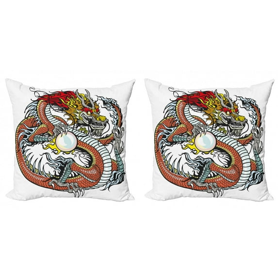 Ambesonne Dragon Throw Pillow Cover 2 Pack, Chinese Zodiac Signs, 20", Multicolor