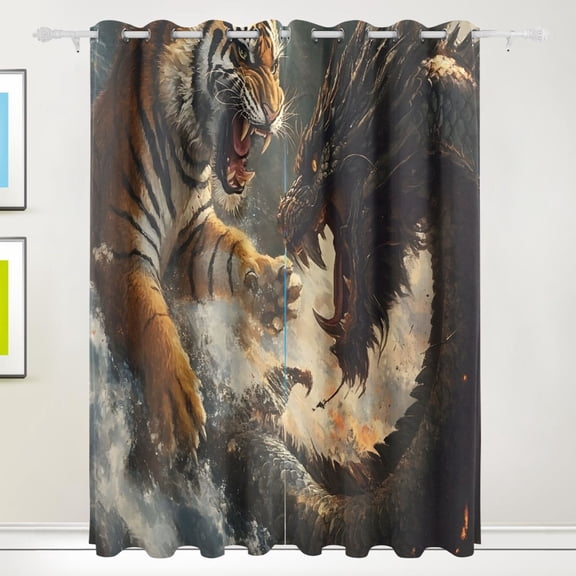 Dragon Tiger Blackout Curtains 55W x 72/84L Living Room Bedroom Curtains Heat Insulation and Sun Protection 2-Pack