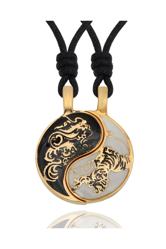 Dragon Tiger Yin Yang Seperated (2 Necklaces) Handmade Brass Necklace Pendant Jewelry With Cotton Cord