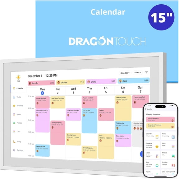 Dragon Touch 15.6" Digital Calendar Chore Chart 1080P FHD Interactive Touchscreen, Smart Family Planner, Hearth Display Wall&Desk Mountable