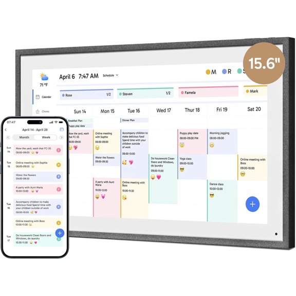 Dragon Touch 16" Digital Calendar, 1080P FHD Interactive Touchscreen, Smart Family Scheduler for Wall or Desk Mounting-Black