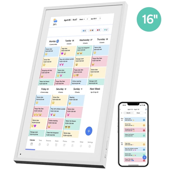 Dragon Touch 16 Inch Digital Calendar with Chore Chart and 1080P FHD Touchscreen, Smart Family Planner Wall & Desk Mountable for Seamless Scheduling