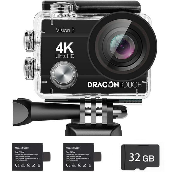 Dragon Touch 4K Action Camera 20MP Vision 3 with 32GB Card