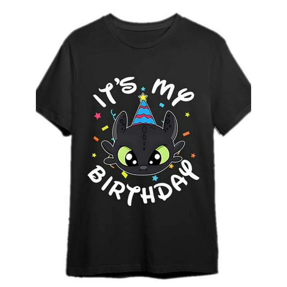 Dragon Tribe Toothless Birthday Portrait Graphic T-Shirt for Men - Fun Short Sleeve Tee in Black