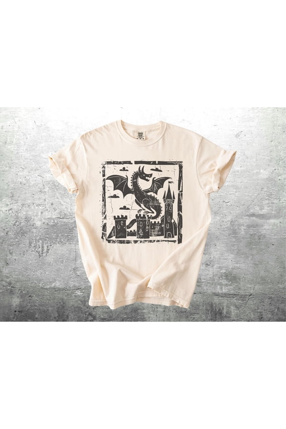 Dragon Tshirt Medieval Dragon Shirt Block Print Style Dragon Shirt Womens Mens Unisex Tshi