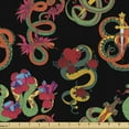 thumbnail image 1 of Ambesonne Dragon Fabric by the Yard Upholstery, Colorful Ornamental Snakes, 2 Yards, Charcoal Grey Multicolor, 1 of 4