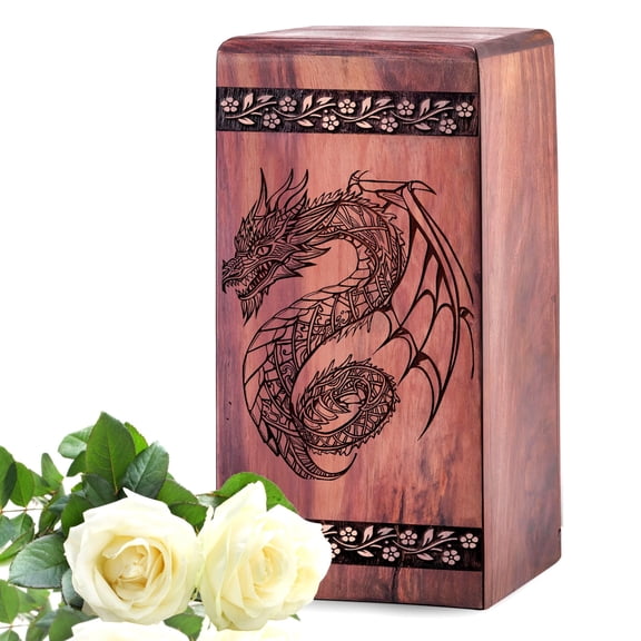 Dragon Urn For Human Ashes Adult - Dragon Theme Wooden Urns For Human Ashes Man - Cremation Urns For Family - Memorial Keepsake Urns Ash Holder - 10Inch, Large Size - Single 1Pcs