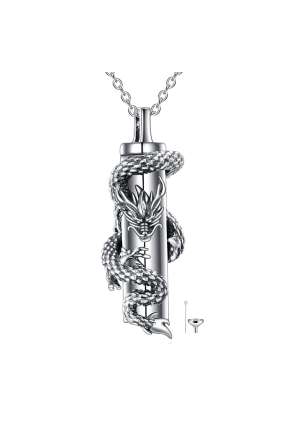 Dragon Urn Necklaces for Ashes Sterling Silver Dragon Bar Cremation Abalone Shell Jewelry for Ashes Memory Jewelry for Women Men