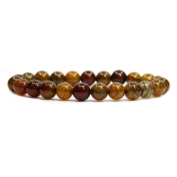 Dragon Veins Agate Gemstone 8mm Round Beads Elastic Bracelet 7 Inch