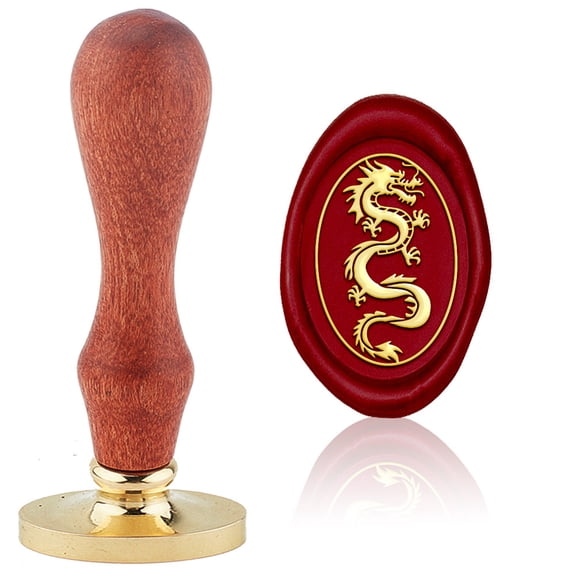 Dragon Vintage Wax Seal Stamp Chinese Dragon Sealing Wax Stamps Oval Removable Brass Stamp Head with Wood Handle for Envelopes1pc
