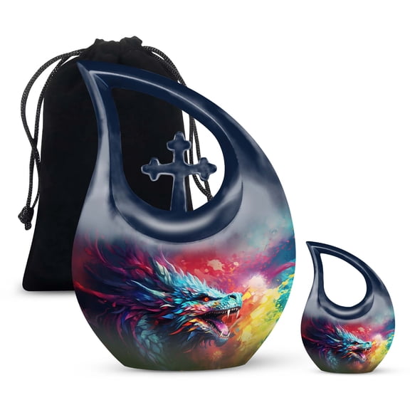 The Dragon Of Vivid Urn - Burial Urns For Adult Human Ashes - Urns For Human Ashes Adult Man - Decorative Urns - Mini Urns For Ashes, small urns for human ashes keepsake(Combo - 10" & 4", 2 Pcs)