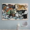 thumbnail image 1 of Dragon Vs Tiger Wall Art, Japanese Artwork, Japanese Tiger and Dragon Printed, Animal Art Canvas, Utagawa Kuniyoshi Canvas, Canvas Wall Decor - 3P-Gold Framed, 1 of 9