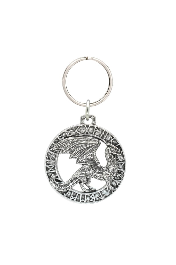 Dragon Walking In Runes Keychain, G010KC, 1 3/4 inch, Pewter, Key Fob, Key Ring, Keys, Zipper Pull, Luggage Tag, Backpack, Over 300 Keychain Designs, Handmade in the USA, 100% American Made