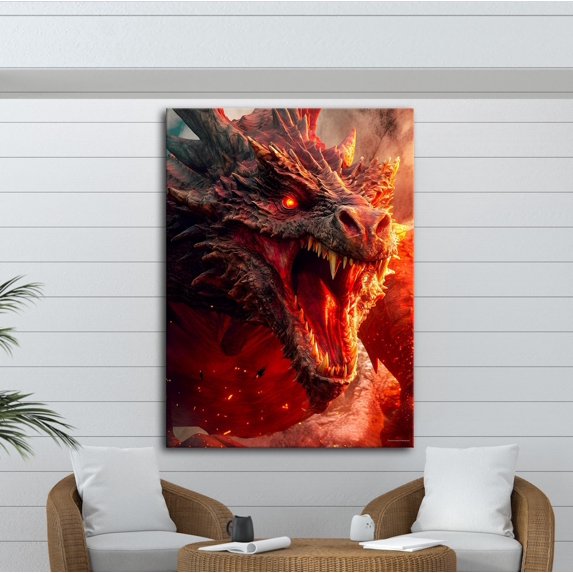 Dragon Wall Art, Fantasy Poster, Fire Breathing Dragon Poster, Mythical ...