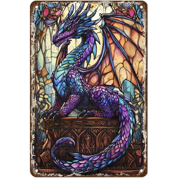 Dragon Wall Art Metal Sign Dragon Sign Vintage Tin Sign Retro Dragon Bathroom Decor Metal Wall Decor for Home Office Man Cave Bar 12 * 8inch
