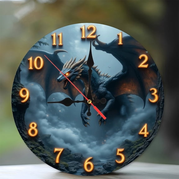Dragon Wall Clock 10-Inch Silent Wooden Wall Clock, Battery Operated (AA Batteries Not Included), Artistic Home Decor