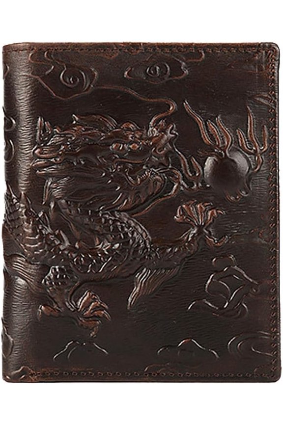 Dragon Wallet, Engraved Dragon Purse Billfold Dragon Notecase for Men Wallet (Vertical)