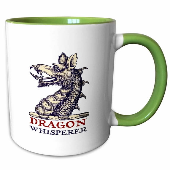 3drose, Dragon Whisperer- Cool Heraldic Dragon with Text in Red White and Blue, 15oz Two-tone Green Mug