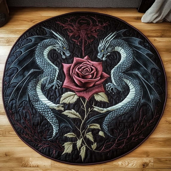 Dragon Texture Rug Dragon Whorl Quilted Round Mat, Dragon Fantasy Round Floor Mat ...