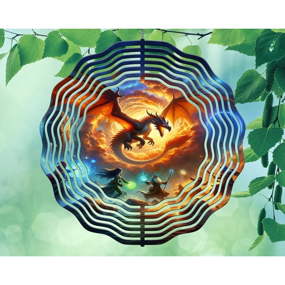 Dragon Wind Spinner, Fantasy Wizard and Magical Role-Playing Outdoor Hanging Garden Decor