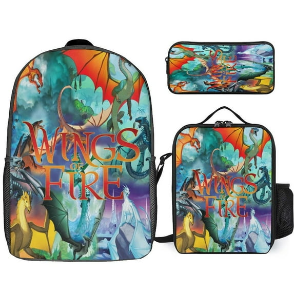 Dragon Wings Of Fire Backpacks 3 Piece Set Bookbag with Lunch Bag And Pencil Case