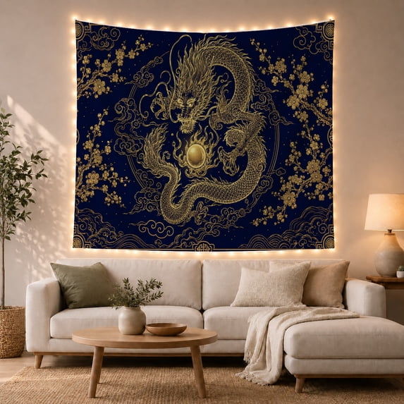 Dragon Work Scales With Fine Coiled Dynamically Around, Mystical Fantasy for Space Lovers, Galaxy Room Decor, Mother's Day Gift, Tapestry Wall Hanging for Bedroom and Dorm