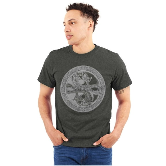 Dragon Yin Yang Style Symbol Balance Plus Size Crewneck Graphic Tee Shirt Brisco Brands 2X