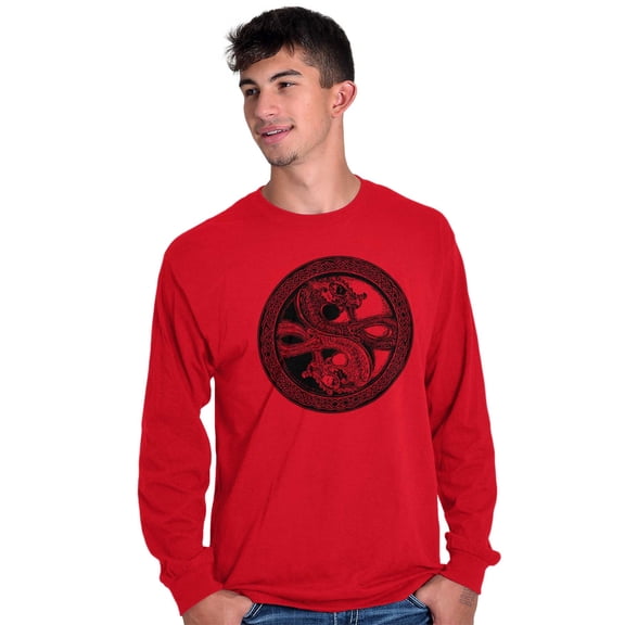 Dragon Yin Yang Style Symbol Balance Plus Size Long Sleeve Graphic Tee Shirt Brisco Brands 3X