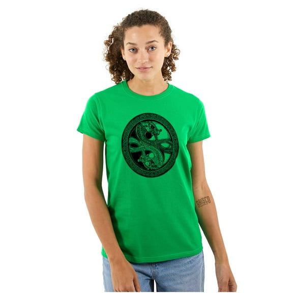 Dragon Yin Yang Style Symbol Balance Womens Slim Fit Graphic Tee Brisco Brands M