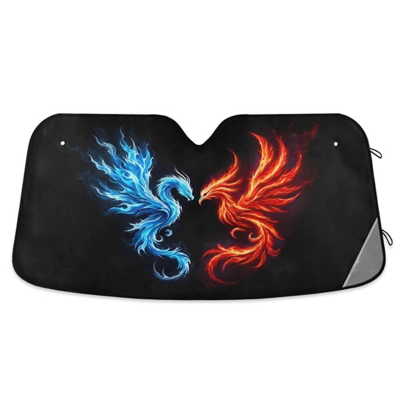 Dragon and Phoenix Car Windshield Sun Shade Foldable Car Front Window Visor Heat and UV Protection 53x23.5