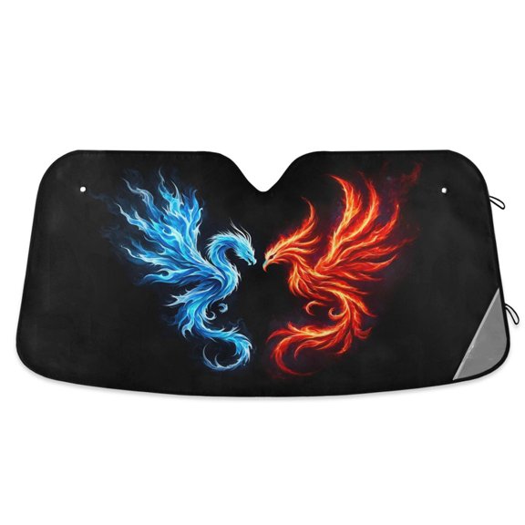 Dragon and Phoenix Car Windshield Sun Shade Foldable Car Front Window Visor Heat and UV Protection 55x27.6