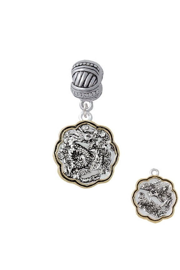 Dragon and Phoenix Two Tone Medallion - Large Rope with Cross Beads Charm Bead