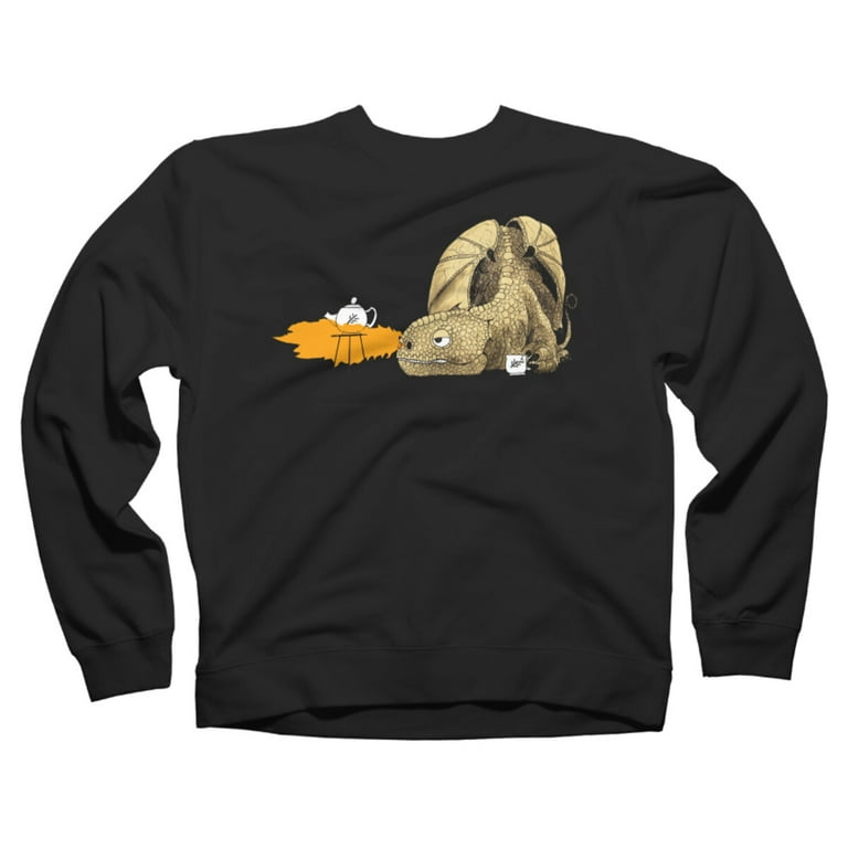 Dragon making Tea Black Graphic Crew Neck Sweatshirt Design By Humans L