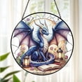 thumbnail image 1 of Dragon on Books Glass Suncatcher v4, Rainbow Wing Fantasy Art, Gothic Book Lover, 6.3 in, 1 of 3
