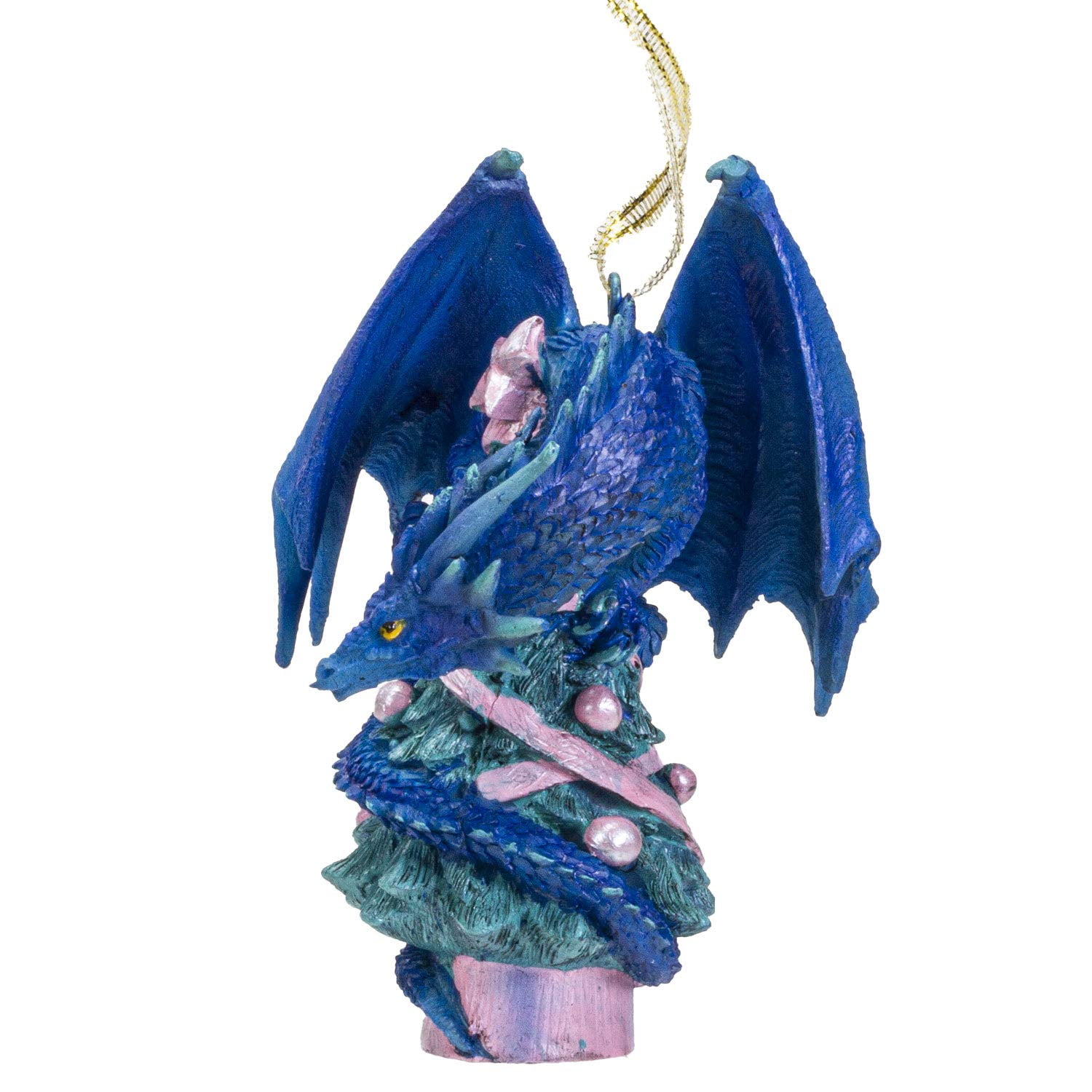 Blue Resin Dragon Christmas Tree Ornament with Pink Accents