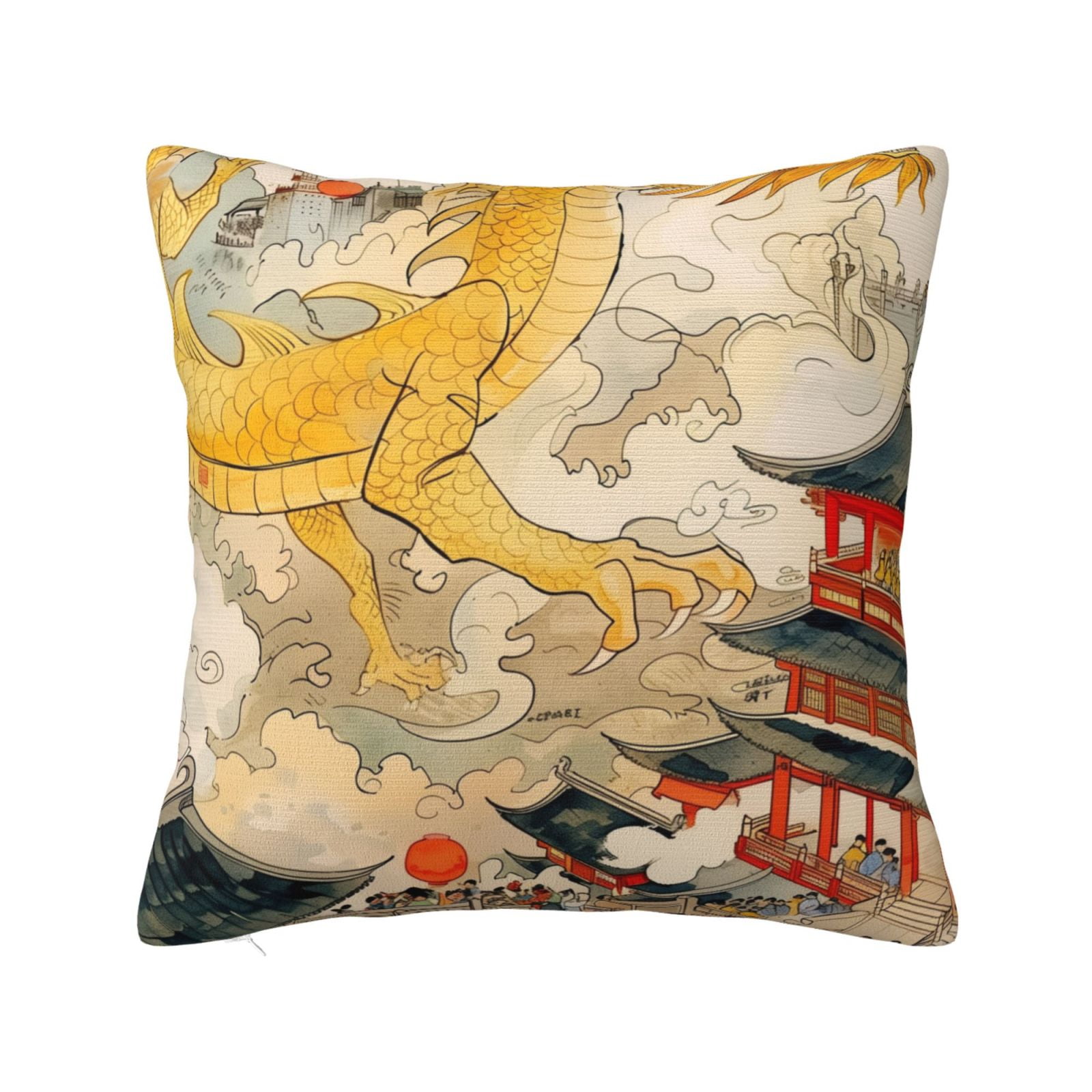 Dragon's Flight in Traditional Chinese Setting Pillow cover square